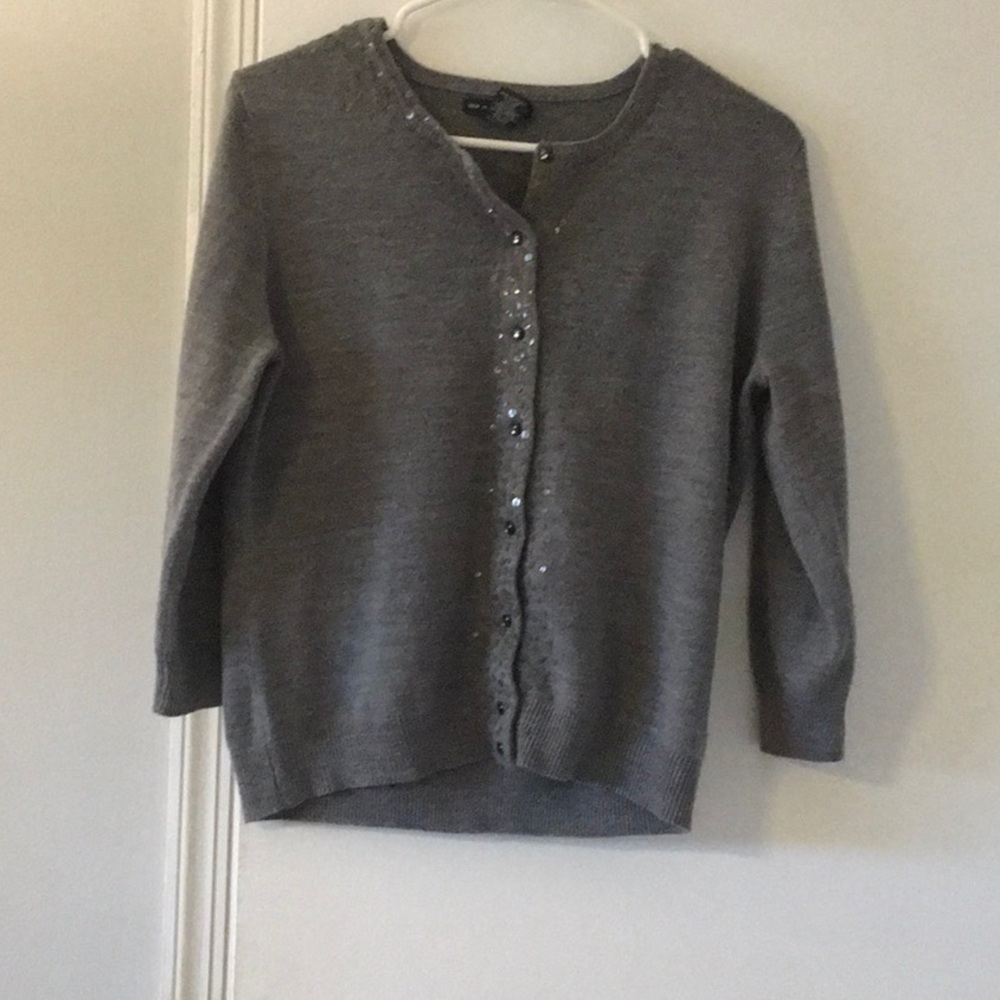 New York and Company gray cardigan with sequence